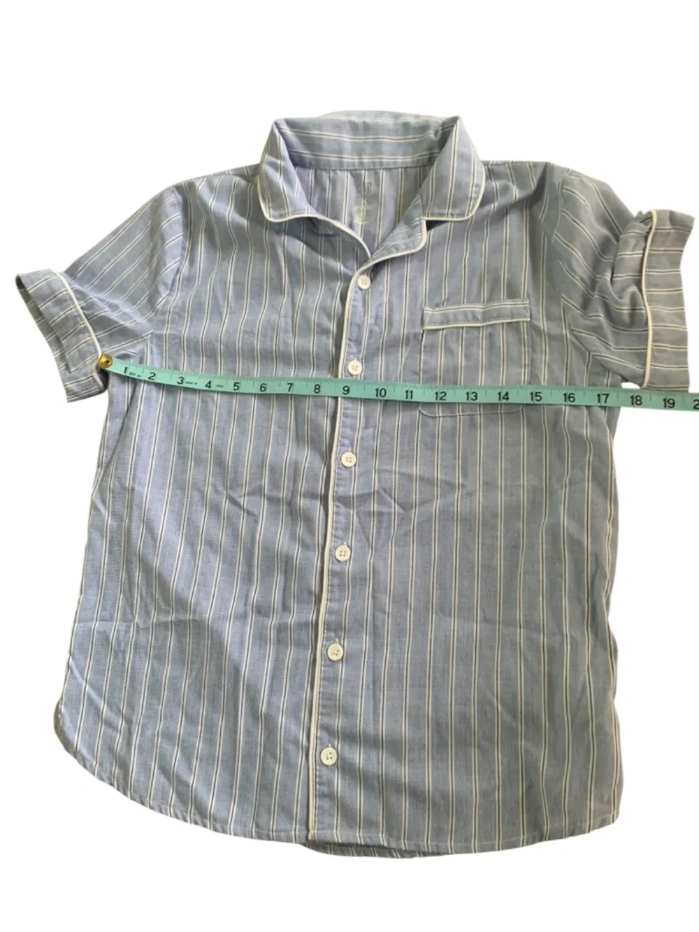 GAP Lightweight Light Blue Striped Short-Sleeve Button-Up Pajama Set- UNISEX